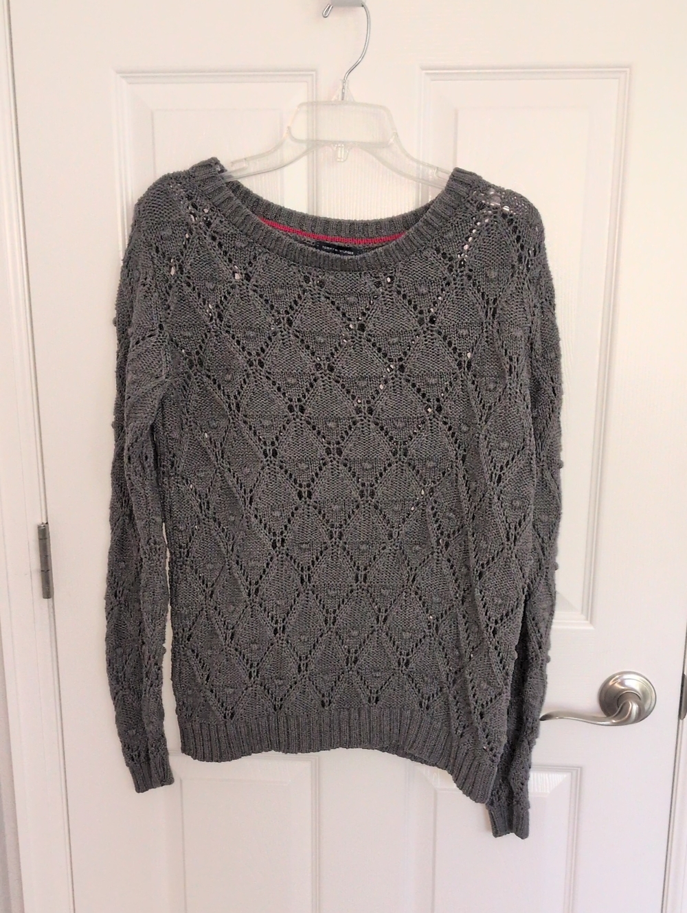 Tommy Hilfiger Charcoal Gray Open Knit Cotton Crewneck Sweater - L